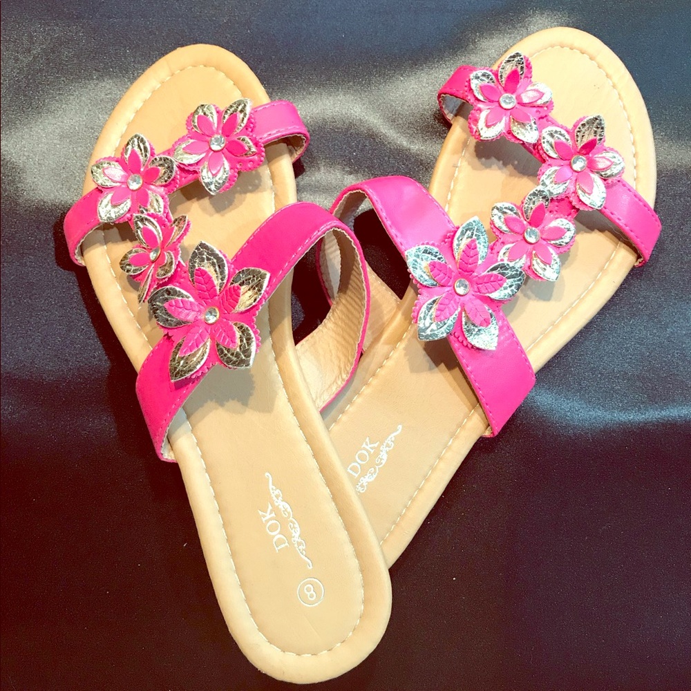 Pink Flowery Sandals -Size 8